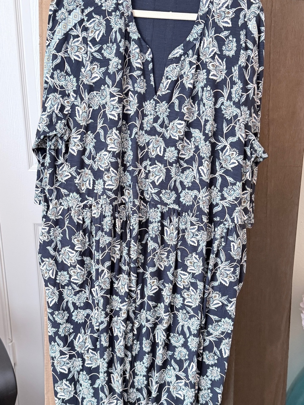 J. Jill Navy Floral Elbow LengthSleeve Tiered Dress Size 20.